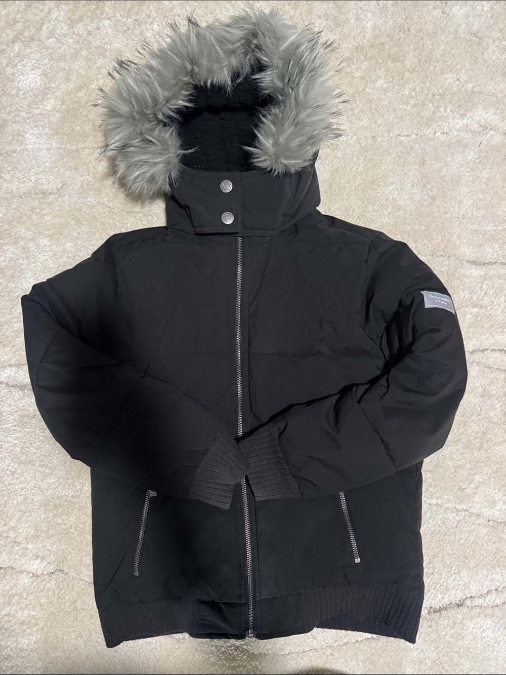 Kid’s Black Hooded Puffer Jacket with Faux-Fur Trim